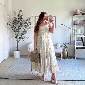 Cream Floral Smocked Tiered Dress